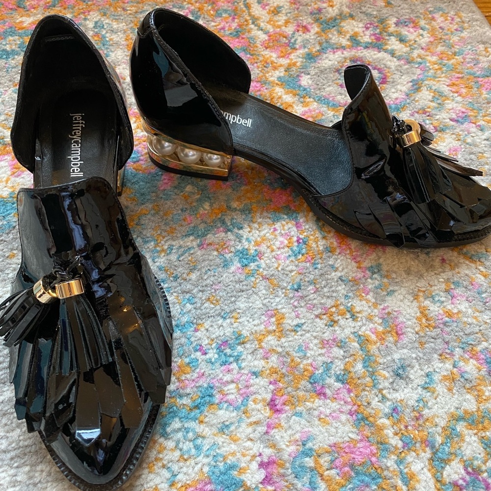 Jeffrey Campbell patent leather black Pearl loafers